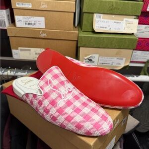 Christian Louboutin Pink and White Checkered Flats